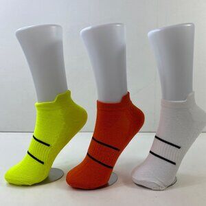 Womens Ankle Socks Set 3 Stripes Neon Yellow Orange White Black